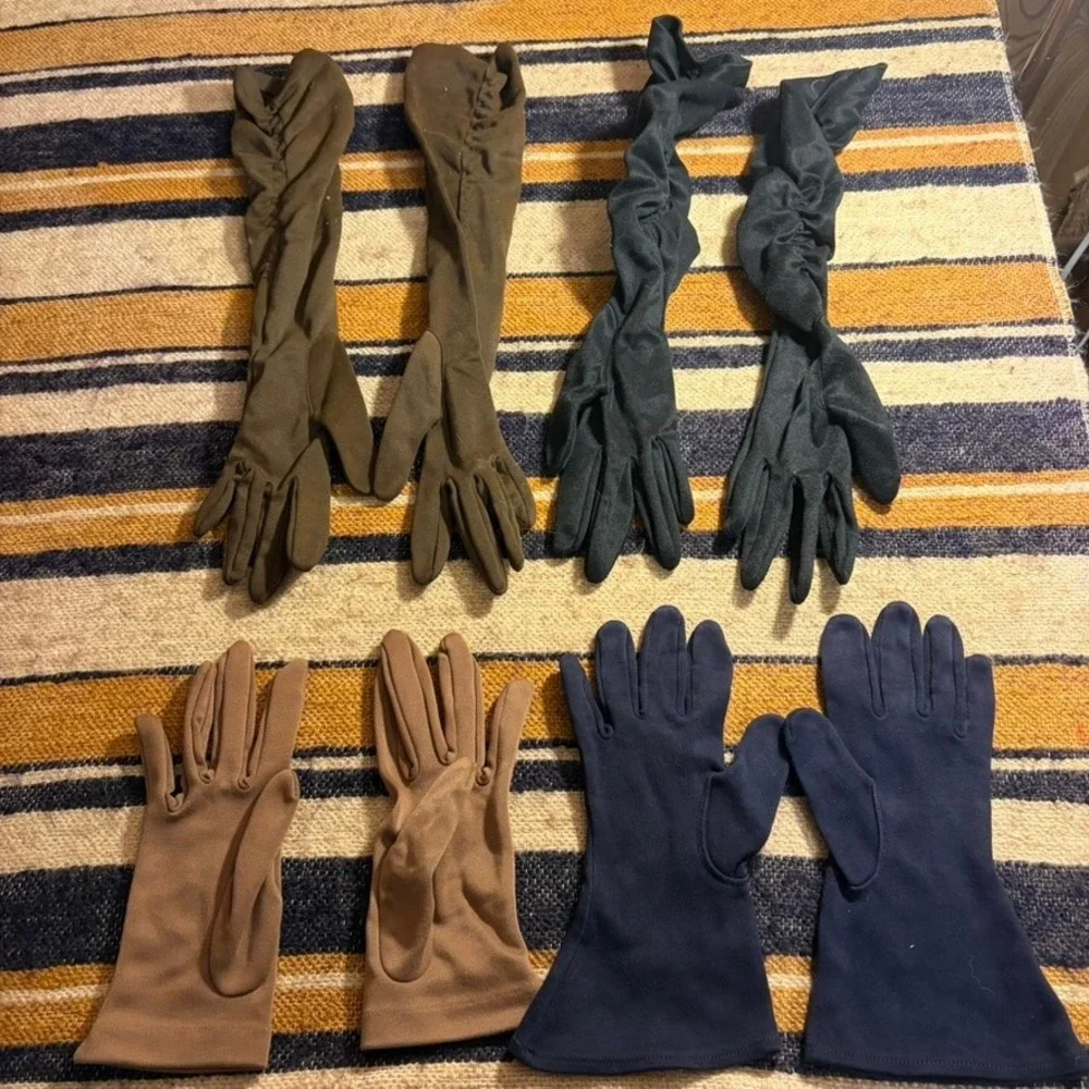 Vintage Formal Dress Gloves Lot 4 Pairs Opera Wrist Length Black‎ Navy Retro